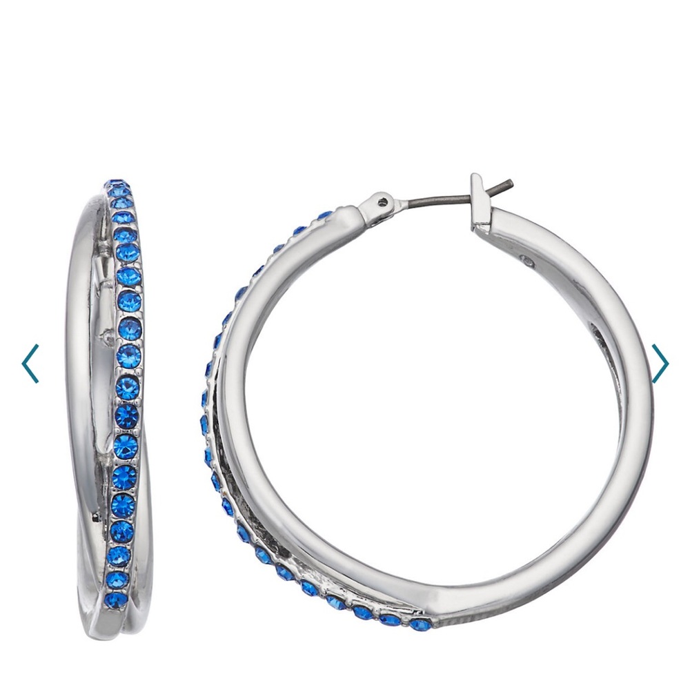 - Simply Vera Vera wang Silver tone blue overlap hoop earrings